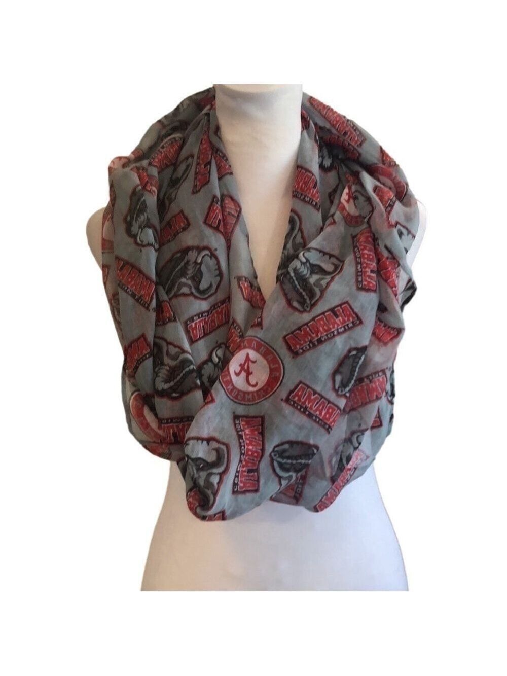 Alabama Crimson Tide infinity scarf. Collegiate fans Gameday Roll Tide red white
